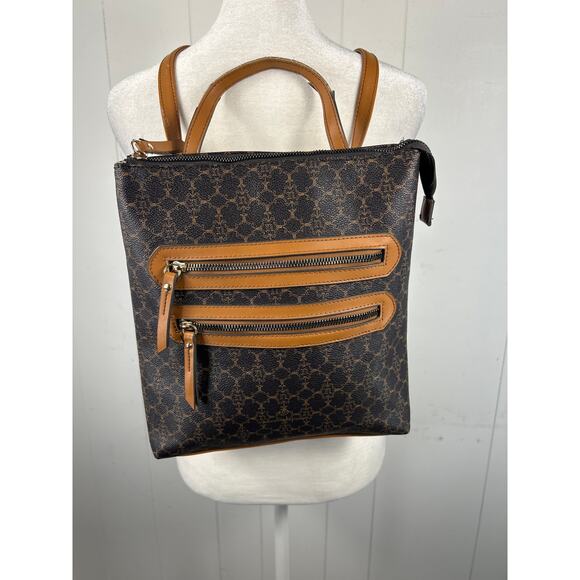 Nanette Lepore Convertible Logo Backpack in Dark Brown. - Picture 1 of 5